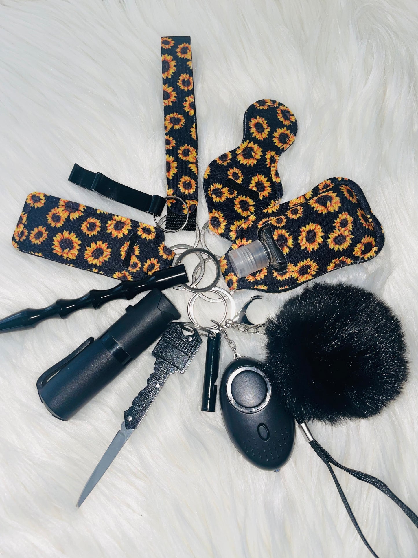 Black sunflower self-defense keychain