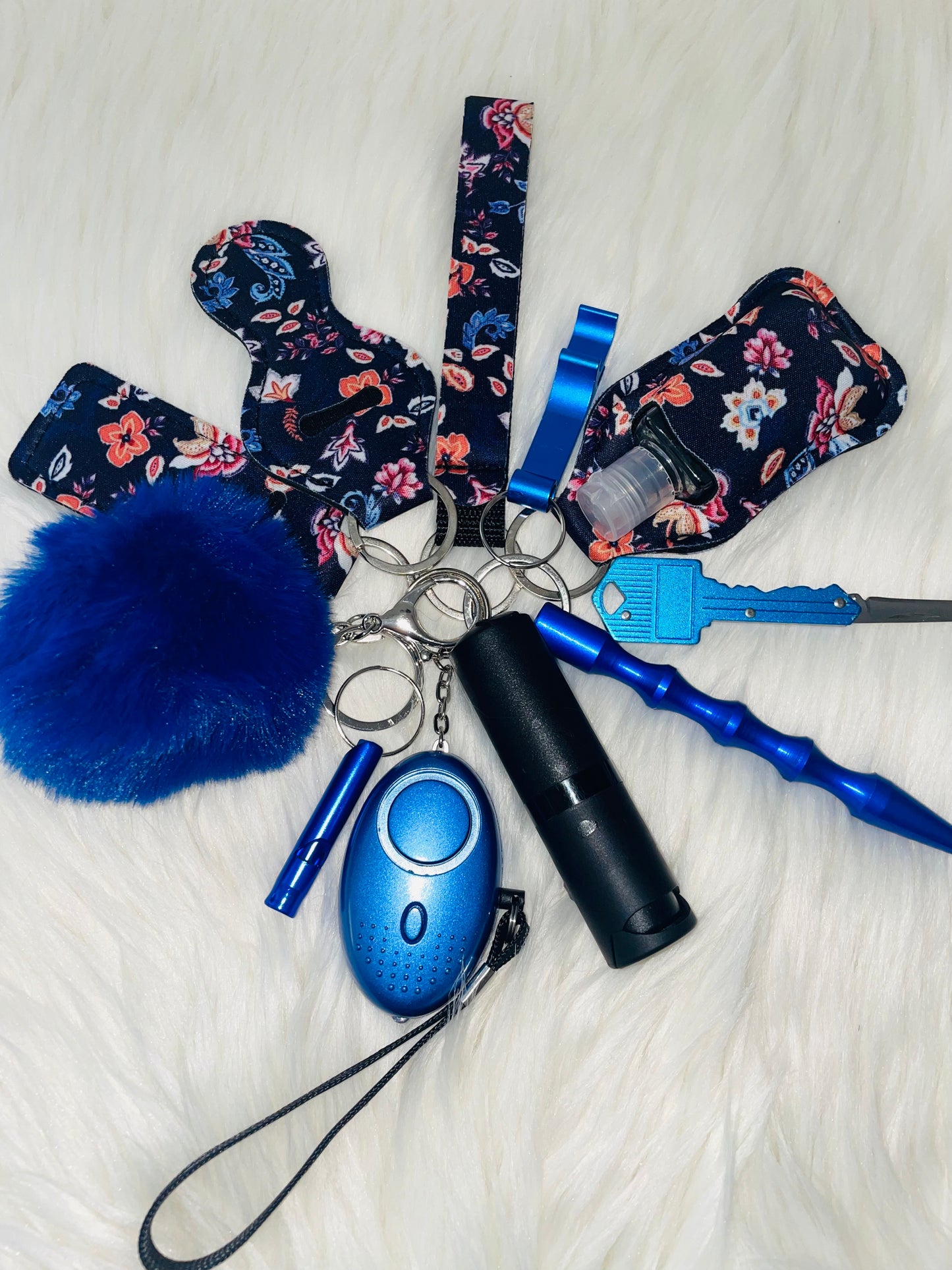 Navy Blue floral self-defense keychain