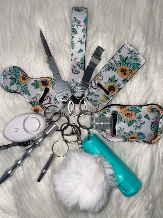 White floral self-defense keychain