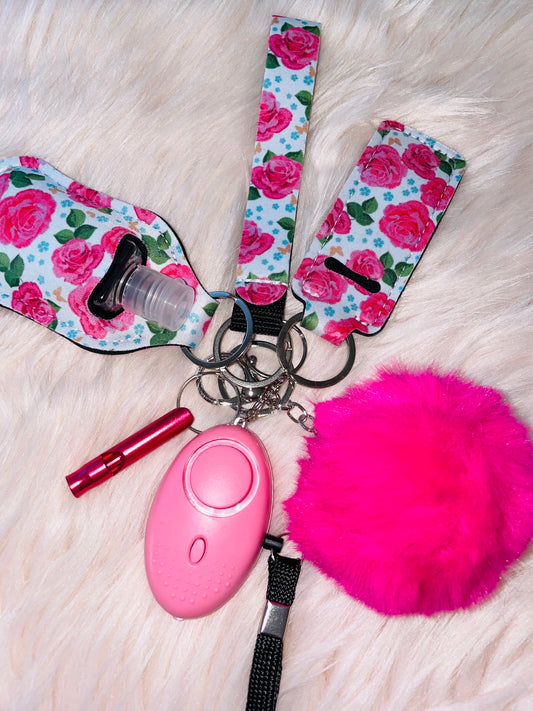 Hot pink floral white kids keychain
