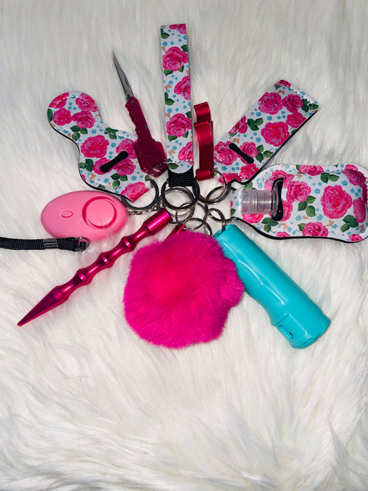 Floral hot pink self-defense keychain
